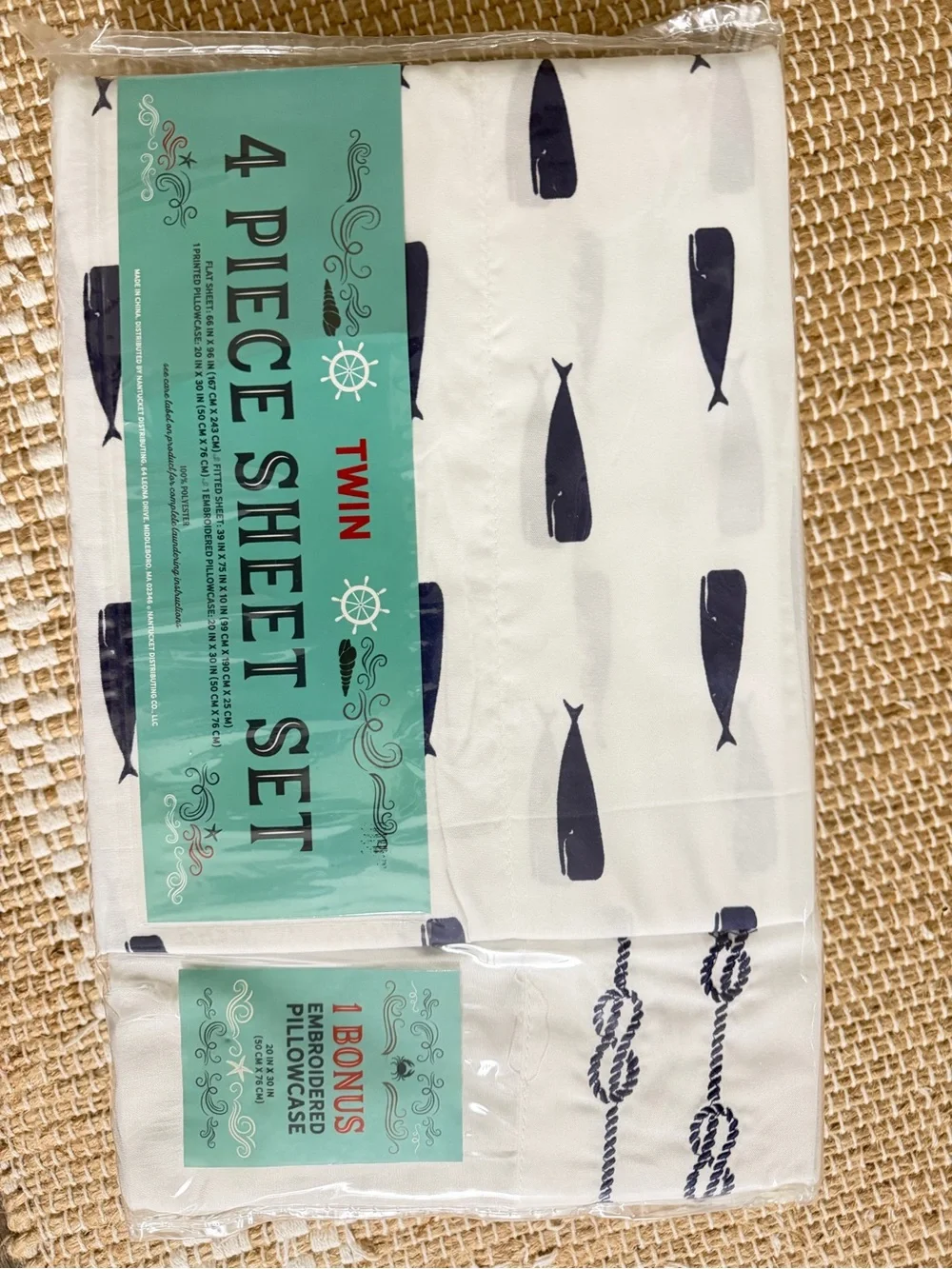 Twin 4-Piece Sheet Set with Navy Whale Print